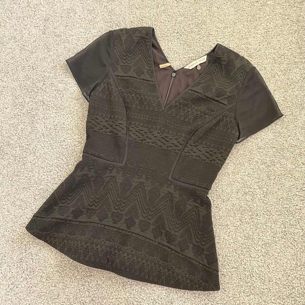 Rebecca Taylor Peplum Blouse with Back Waist Cutouts Size ZERO    - D688